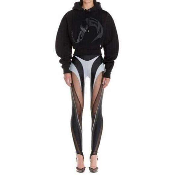 Mugler Logo Print Cropped Hoodie Size L Unisex Black - Picture 1 of 16
